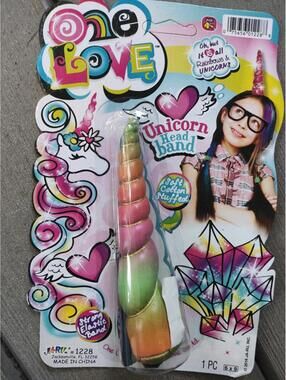 One Love Sparkle Unicorn Headband Tricolor Green Pink Orange - NEW